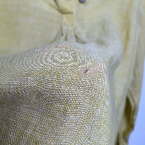 Sigrid Olsen Women’s Yellow Linen Roll Tab Long Sleeve V Neck Top Size S - Picture 7 of 9